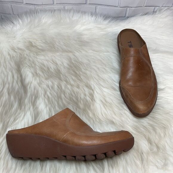 Tsubo Edom Tan Leather Wedge Clogs Sz 10 - Picture 1 of 6